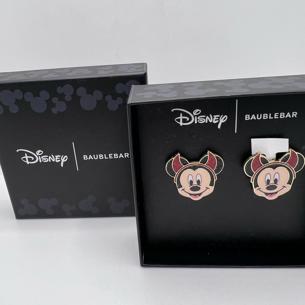 New Disney X BaubleBar Mickey Mouse Devil Horns Earrings Halloween Fall NIB